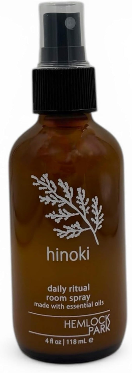 Hemlock Park Hinoki Room & Linen Spray | Botanical Mist Crafted with Essential Oils | 4 oz Glass Bottle