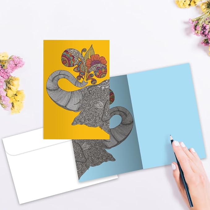 Tree-Free Greetings Elephant and Giraffe All Occasion Cards - 16 Recycled 4x6 Cards & White Envelopes, Thick Cardstock, Made in USA - Happy Artful Animals