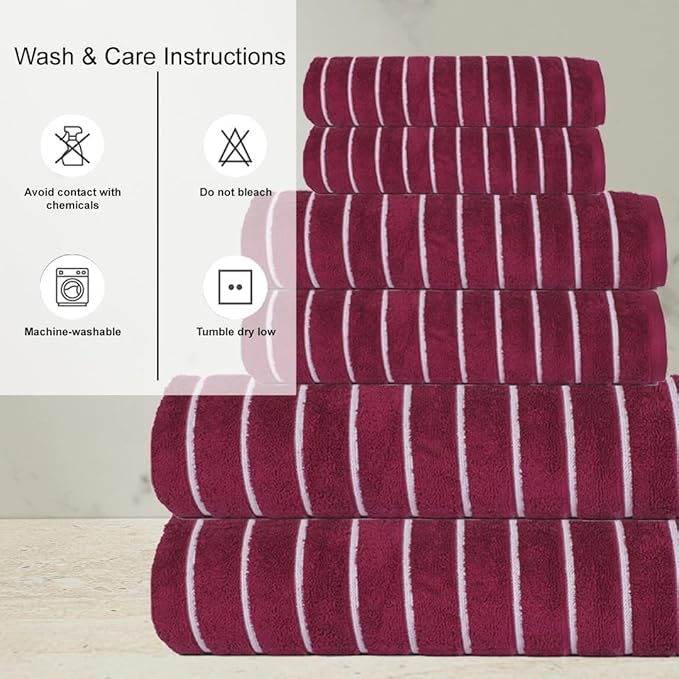 CASA COPENHAGEN Ecstatic 6Pcs 100% Egyptian Cotton Large Designer Towels Gift Set- Burgundy, 600GSM, 2Bath 2Hand 2Washcloths, Bath Towels for Bathroom Set for Women & Men