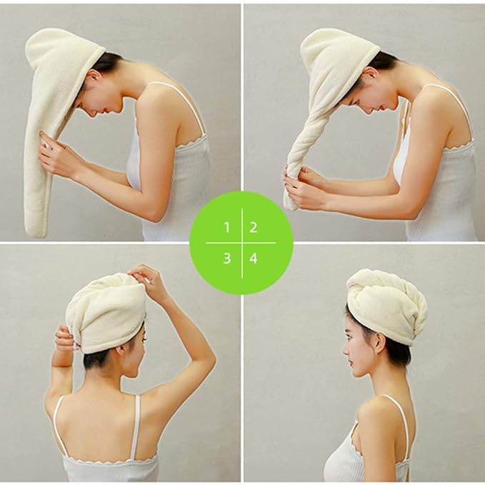 Microfiber Hair Drying Wrap Towel for Women Turban Fast Dry White
