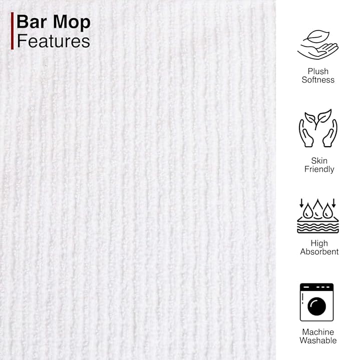 CASA COPENHAGEN Ribbed Bar Mop Towels - Pack of 12, 15"x19" 100% Cotton, Highly Absorbent & Durable Towels, Multipurpose Kitchen Towels for Home, Bar, Restaurant, Cleaning & More