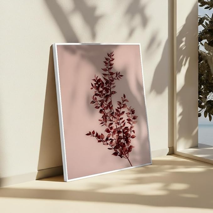 Monem Art Dried Red Botanical Branch Print - Minimalist Boho Nature Poster - Wall Decor for Living Room, Bedroom or Office - 18x24 White Framed CANVAS Wall Art by Mareike Bohmer