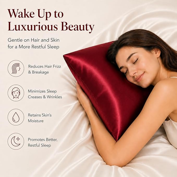 Red Silk Pillowcase for Hair and Skin Made in USA, 22 Momme Mulberry Silk Pillow Case with Zipper, 6A Grade Organic Fabric, Cooling, Anti Acne, Soft, 1 Pc 20"x30" (Queen, Red)