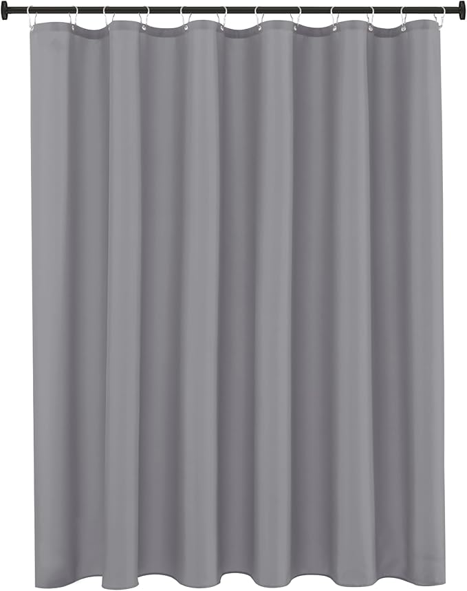Biscaynebay Extra Long Fabric Shower Curtain Liner 72 Inch Width by 84 Inch Length, Silver Grey Water Resistant Bathroom Curtains, Rust Resistant Grommets Top Weighted Bottom Machine Washable