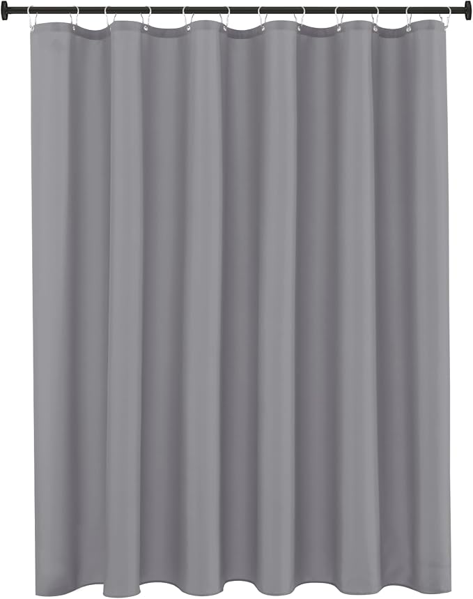 Biscaynebay Fabric Shower Curtain Liner 72 Inches by 72 Inches, Silver Grey Water Resistant Bathroom Curtains Rust Resistant Grommets & Weighted Bottom Hem Machine Washable