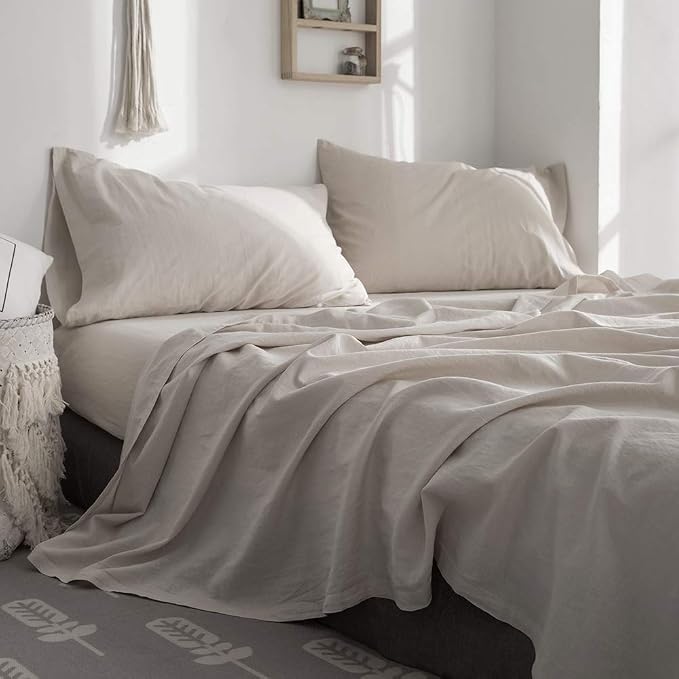 Simple&Opulence Linen Cotton Blend Pillowcases, King Size 20"x40", Flax Color, 2 Pack