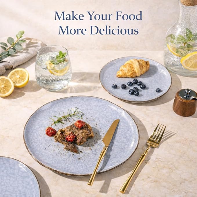 AmorArc Ceramic Dinnerware Sets,Handmade Reactive Glaze Stoneware Plates and Bowls Sets,Highly Scratch Resistant | Dishwasher & Microwave Safe Dishes Set,Service for 4 (12pc)