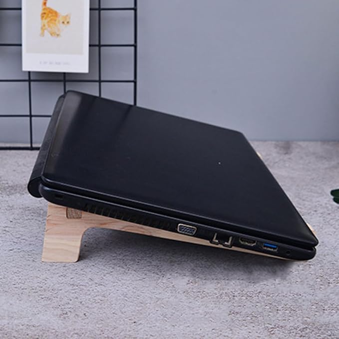 Wood Laptop Stand and Tablet Support Holder for Office Use, Large Portable Rubberwood Laptop Riser Compatible with 14.8-17.6 Inch Devices, Stable Desktop Organizer for Home