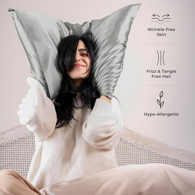 Pure Organic Silk Pillowcase Certified Organic 100% Pure Mulberry Silk Pillowcase 25 Momme Pillowcase (Gray, Queen, Pack of 1)