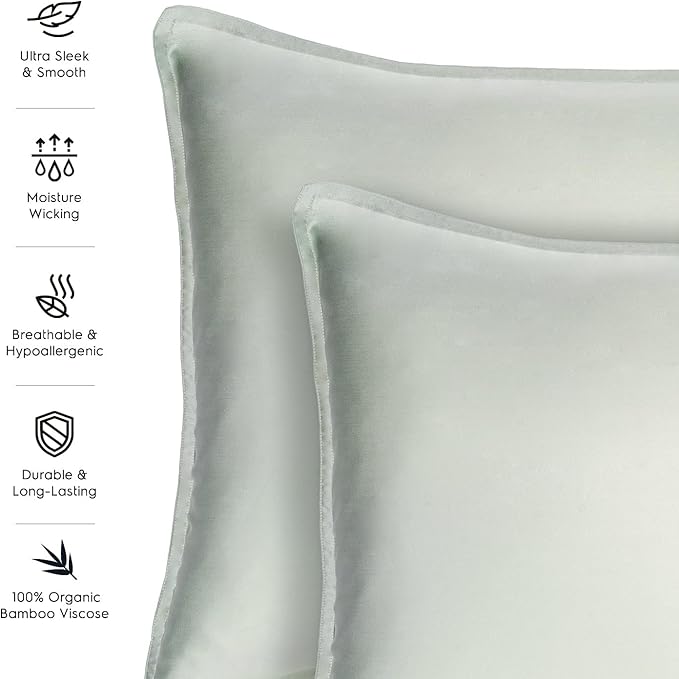 Tafts Pillow Cases Queen Size - Pure 100% Viscose Derived from Bamboo Luxuriously Soft, Silky, Cooling, Double Stitched, Envelope Closure (2 Pillowcases, Sage Green)