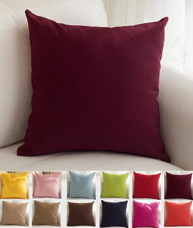TangDepot 100% Cotton Solid Throw Pillow Cover 24x24 Wine | 100% cotton, same-color zip, machine wash & air dry. For living room, bedroom, office, car. 42 colors, 384 sizes. Cover only.