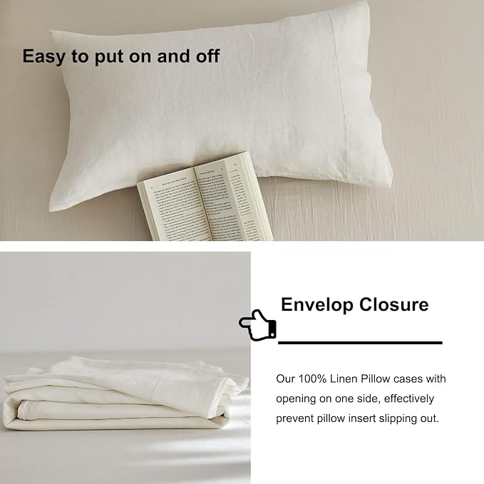 TOSMO Linen Duvet Cover Set, 100% French Flax Natural Linen Bedding 3pcs Set, Soft Breathable for Hot Sleepers 1 Duvet Cover and 2 Pillowcases (Off White, King)