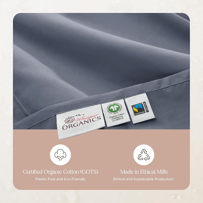 100% Organic Cotton Pillow Cases Standard Size Set of 2-100% Cotton Pillowcases GOTS Certified 300 Thread Count - Naturally Cooling Comfortable Breathable & Soft Pillow Cases (Mineral, Standard)