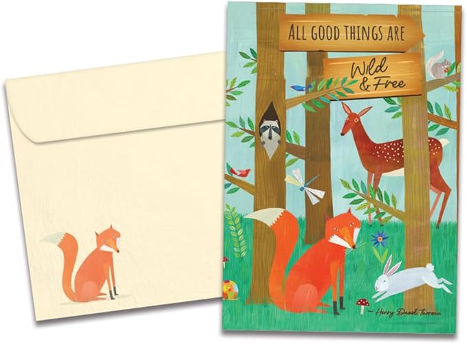 Tree-Free Greetings - Birthday Cards - Artful Designs - 1 Card + Matching Envelope - Made in USA - 100% Recycled Paper - 5"x7" - Wild and Free Woodland (GO65476)