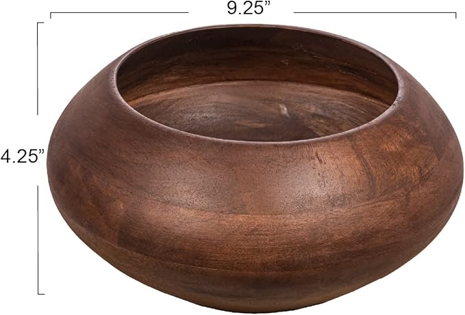Bloomingville Modern Round Wood Bowl, Walnut Finish