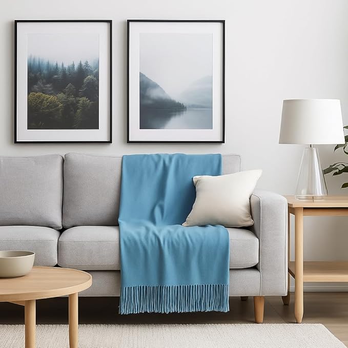 Lincove Pure Cashmere-Merino Wool Blanket - Warm & Soft Throw Blanket - 74"x55" Comfortable and Cozy Throw Blankets for Couch, Sofa, or Chair - Lightweight and Classic Throws - Pastel
