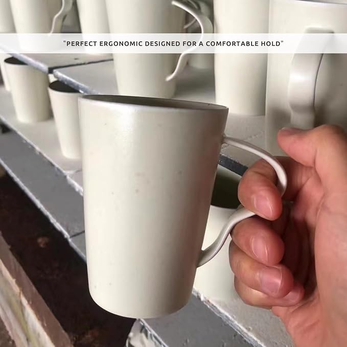 Small Chic Pottery Espresso Coffee Mug, Rustic Handmade Clay Tea Cup for Home and Office with Unique Handle, Dishwasher& Microwave safe, Matte Ivory White 9oz