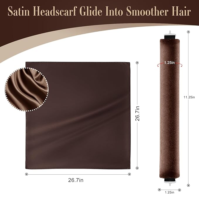 Heatless Hair Curlers, Heatless Curls Overnight Set for Women, Soft Hair Curlers to Sleep in, No Heat Overnight Curls with Silk Scarf - 4Pcs Brown