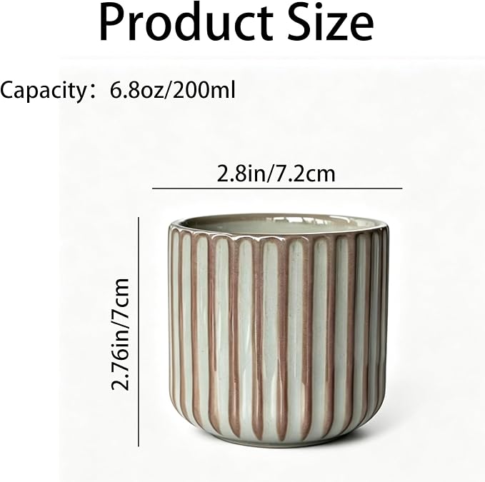 Japanese Ceramic Mug, Vintage Tea Cup 6oz Striped Cup No Handle Drinking Cup for Latte Milk Water Beverage Juice Microwave and Dishwasher Safe, Kiln Transformation Cup (Vintage Greenish Gray)