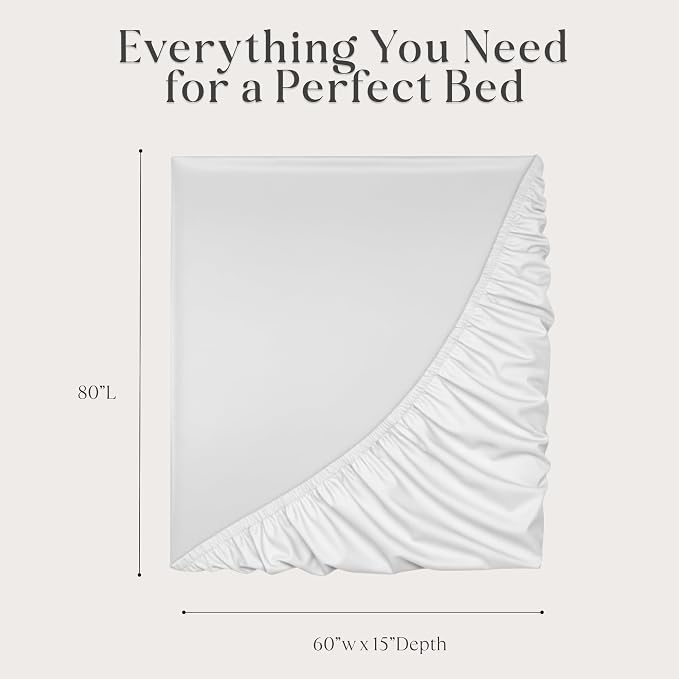 Delilah Home 100% Organic Cotton Queen Fitted Sheet, GOTS & Vegan.org Verified, Long Stem 300 TC Sateen Bedding, Non-Synthetic, Deep Pocket Fitted Linen, Lightweight, All-Season, 1 Piece Set - White