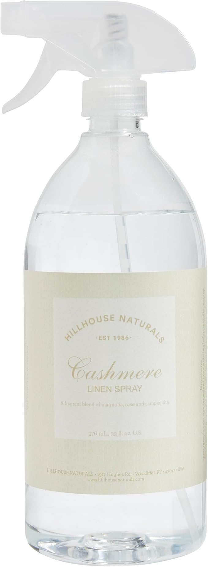 Hillhouse Naturals - Linen Spray - Aromatherapy Spray for Relaxation & Sleep - Refresh Bedding, Curtains & More - With Magnolia, Rose & Sampaquita - Made in the USA - Cashmere Scent - 1 L