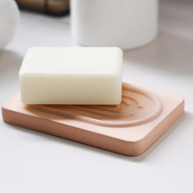 Diatomite Soap Dish Tray, Double Sided Soap Saver for Bathroom, Fast Drying Soap Holder, Quick Water Absorbing Holder for Sink, Bathtub, Vanity (Light Brown)