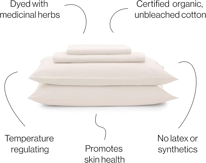 AIZOME Bedsheet Set Made from 100% GOTS Organic Cotton, Non-Toxic Plant-Dyed 340 Thread Count, Hypoallergenic for Sensitive Skin, 4-Piece (Virgin Cotton, Full)