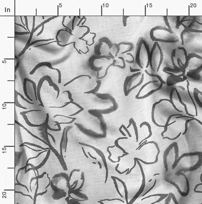 Soimoi Heavyweight Cotton Poplin Fabric Material, Grey - Floral Printed - 42" Inch Width, Natural Cotton Material for Quilt Making, Dresses, Skirts, Pajamas, Pillowcases, Tablecloths, Kurtis, 1 Yard