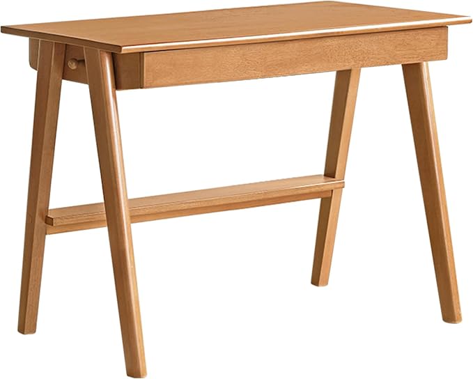 YESWOOD 100% Solid Rubber Wood Desk, Mid Century Modern Writing Computer Desk in Walnut Finish with Drawer for Home Office, Sturdy Room, Bedroom 31.49" W Natural Wood