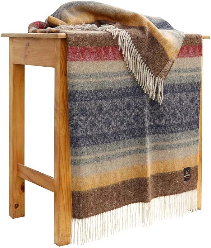 Alpaca Wool Blanket Throw Cherokee Design for Bed Couch Sofa Soft Warm Peruvian Alpaca Wool Blankets 72" x 60" (Brown/Gold/Beige/Gray/Blue/Red)