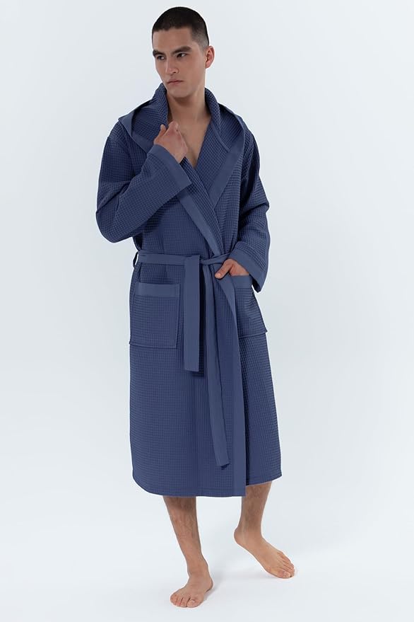 SEYANTE Turkish Cotton Waffle Robe for Men – Organic GOTS Certified Spa Bathrobe, Lightweight Kimono, Soft Cotton Bathrobe