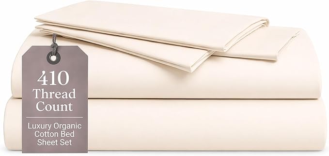 ORGANIC TEXTILES Premium Quality Bed Sheets - Organic Cotton 410 Thread Count - GOTS Certified - King, (4 Pc. Set) - Ivory