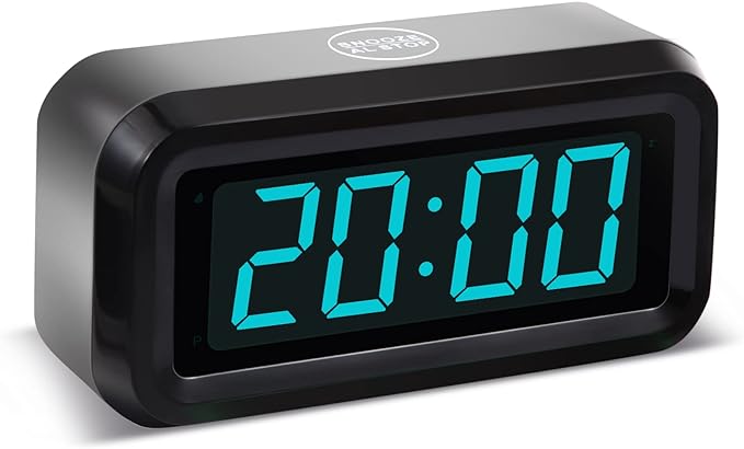 Digital Alarm Clock Battery Operated with LED Display for Bedrooms, Long Battery Life, 3 Brightness Adjustable, 12/24 Hour, Snooze, Black Case with Blue Digits