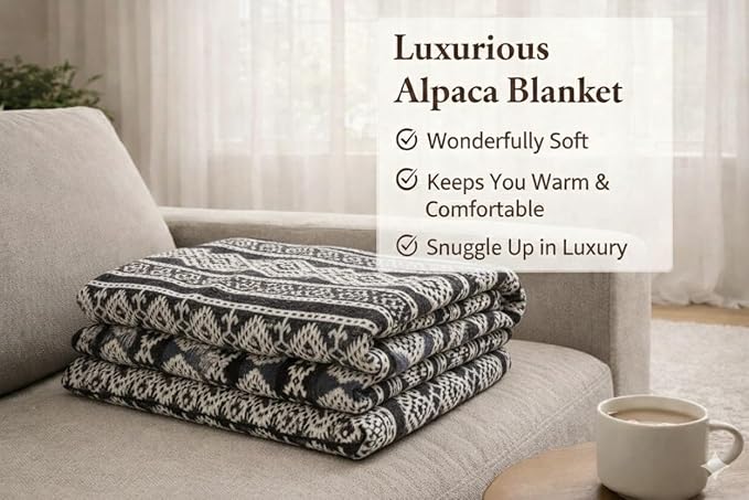 Alpaca Wool Blanket Queen 94x78 in | Ultra Soft, Non-Itchy & Breathable | Premium Alpaca Blanket | Warm, Hypoallergenic Natural Fiber | Handmade Luxury Throw for Bed or Sofa (Black)