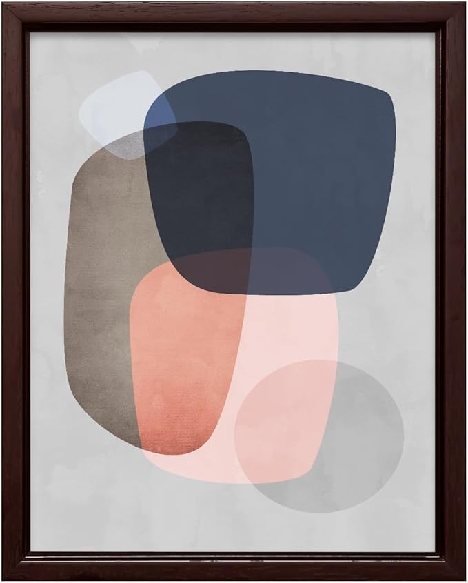 Monem Art Pastel Abstract Organic Shapes Print - Scandinavian Minimalist Art Poster - Wall Decor for Living Room, Bedroom or Office - 8x10 Brown Framed CANVAS Wall Art by Mareike Bohmer