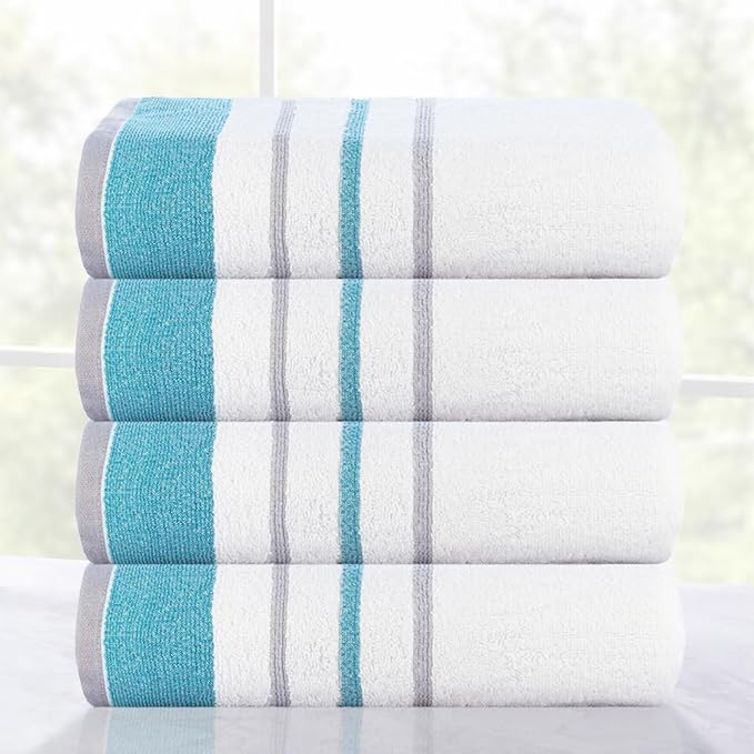 CASA COPENHAGEN White Bay 4Pcs 100% Egyptian Cotton Designer Hand Towels Gift Set- Grey - Teal 600 GSM, 28"x16", 4Hand Towels for Bathroom Set for Women & Men