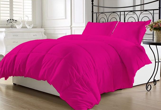 Luxurious and Hypoallergenic 600 Thread Count 1 Piece Down Alternative Comforter 100% Egyptian Cotton Solid (Twin/Twin XL, Hot Pink)