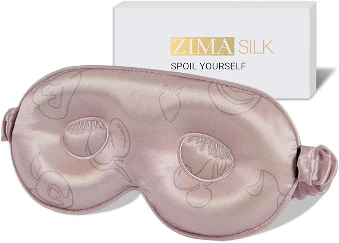 ZIMASILK 22 Momme 100% Mulberry Silk Sleep Mask, 3D Contoured Cup Eye mask Blindfold, Super Soft & Comfortable Sleep Eye Mask for Sleeping(Pink - Fruit Line Art)
