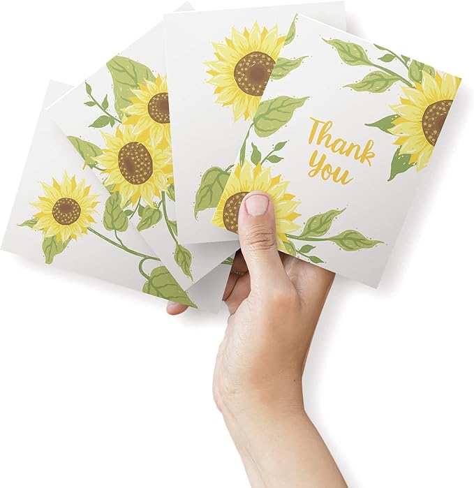 Twigs Paper Thank You Card Set - 12 Assorted Greeting Cards For All Occasions - Thank You Cards with Envelopes - Appreciation Cards - Eco Friendly - Made In USA - 5.5 x 4.25 Inch Size - Sunflower