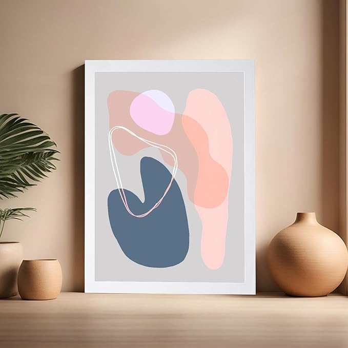 Monem Art Abstract Organic Shapes Print - Minimal Scandinavian Line Art Poster - Wall Decor for Living Room, Bedroom or Office - 16x20 White Framed Wall Art by Mareike Bohmer