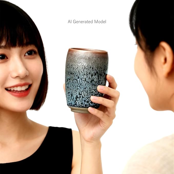 Handmade Porcelain Coffee Mug no Handles, 12 oz, Flowers Glaze | Jianzhan Tenmoku Ceramic Tea Cup, Cylindrical, for Coffee, Beer and Tea, Art Gift