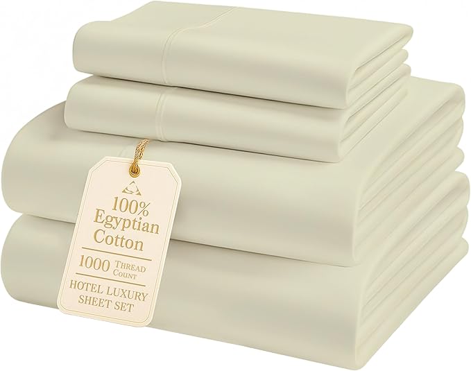 100% Egyptian Cotton King Size Bed Sheets - Premium 1000 Thread Count Breathable, Cooling & Durable 15" Deep Pocket King Sheets, Ultra-Soft Hotel Comfort, Silky Sateen Luxury You Can Feel - Linen