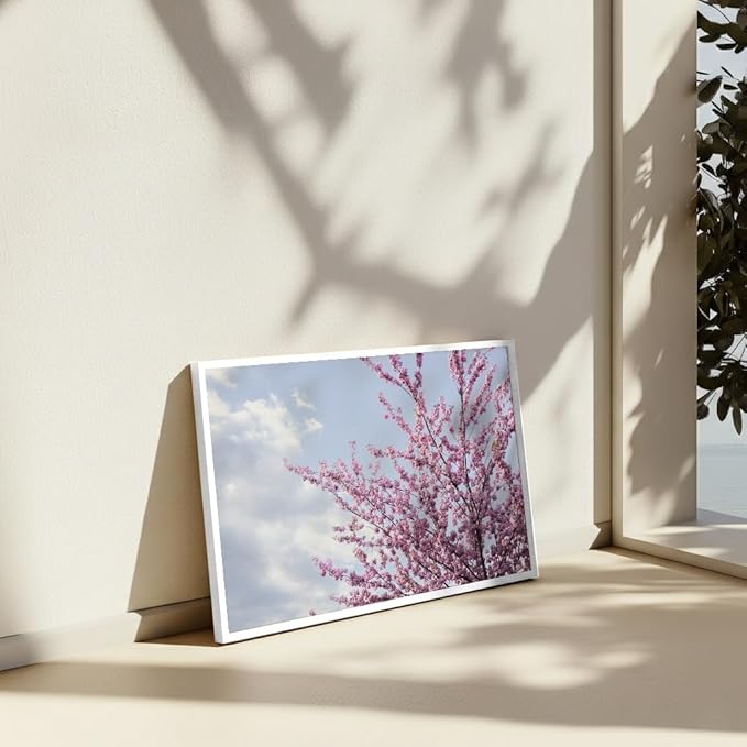 Monem Art Cherry Blossom Spring Sky Photography Print - Floral Nature Art Poster - Wall Decor for Living Room, Bedroom or Office - 18x24 White Framed CANVAS Wall Art by Mareike Bohmer