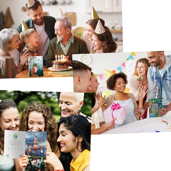 Tree-Free Greetings - Birthday Cards - Artful Designs - 8 Assorted Cards + Matching Envelopes - Made in USA - 100% Recycled Paper - 5 x 7 - Cake Celebration (GA65205)