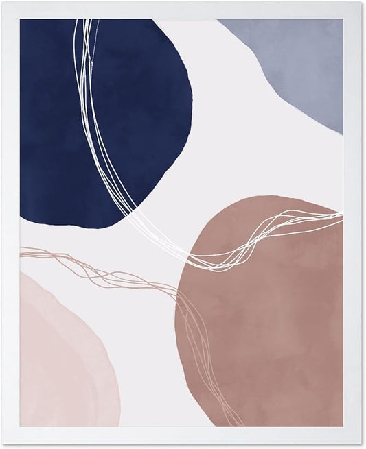 Monem Art Abstract Organic Shapes Print - Scandinavian Blue Geometric Poster - Wall Decor for Living Room, Bedroom or Office - 16x20 White Framed Wall Art by Mareike Bohmer