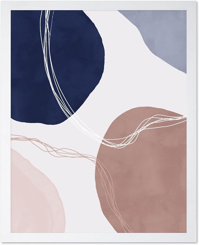 Monem Art Abstract Organic Shapes Print - Scandinavian Blue Geometric Poster - Wall Decor for Living Room, Bedroom or Office - 12x16 White Framed Wall Art by Mareike Bohmer