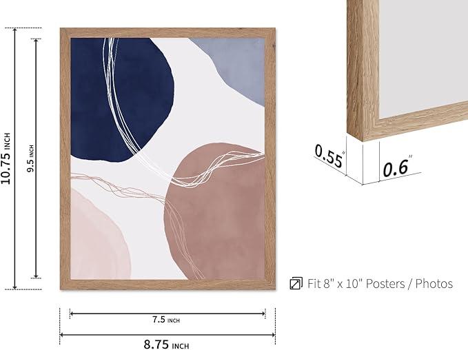 Monem Art Abstract Organic Shapes Print - Scandinavian Blue Geometric Poster - Wall Decor for Living Room, Bedroom or Office - 8x10 Beige Framed Wall Art by Mareike Bohmer