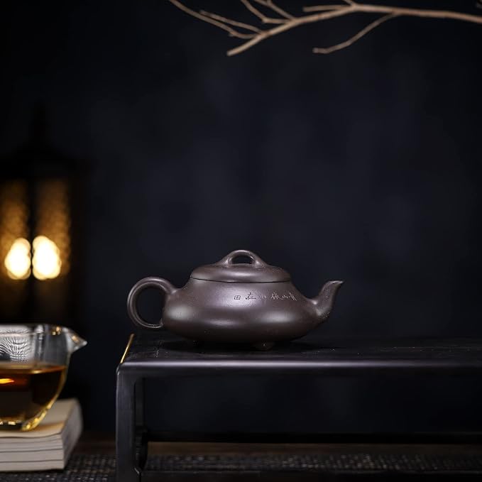 Zisha Teapot, Chinese Yixing Clay Handmade Teapot 6.7 Oz, Infuse Brew Kung Fu Loose Leaf Tea Maker -HantangShipiao,Black Clay