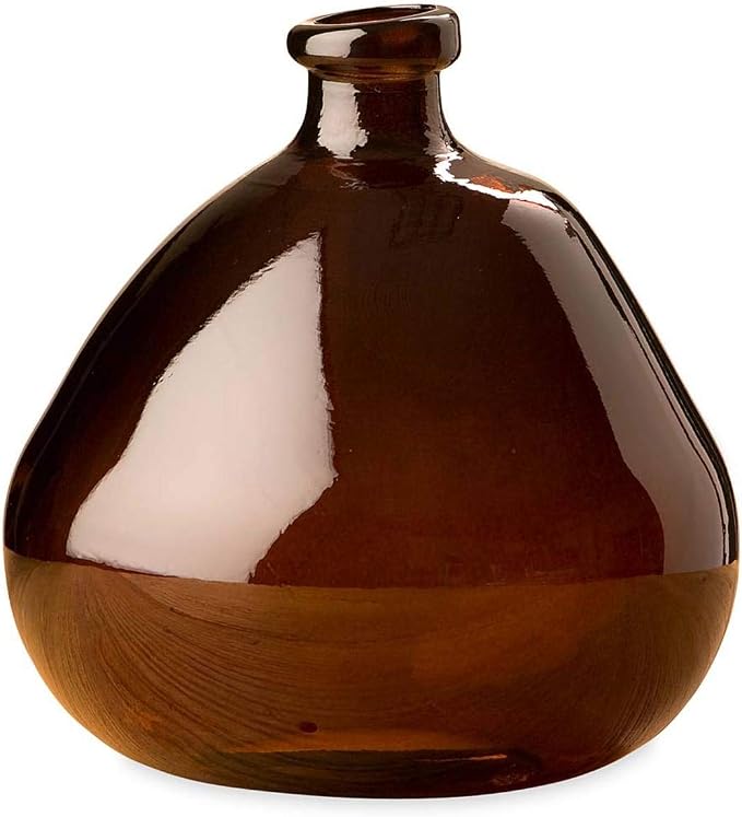 VivaTerra Recycled Round Glass Balloon Vase – Handblown Glass Vases for Centerpieces – Unique Organic Shape in a Delicate Chocolate Color – Sustainable and Unique Home Decor (9" H x 8" Dia.)