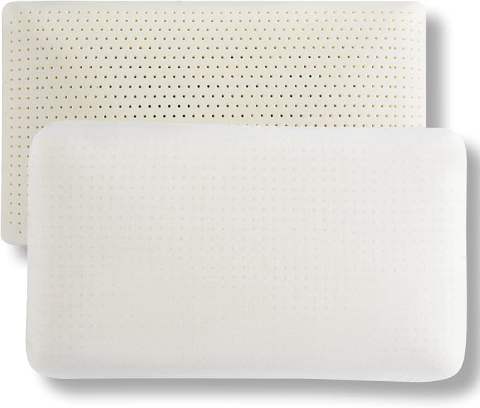 JOTOM Talalay Natural Latex Pillow Sleeping Bed Pillow, Medium Firmness Latex Pillow for Side, Back, and Stomach Sleepers, Removable Breathable Cotton Cover (Queen (Mid Loft))